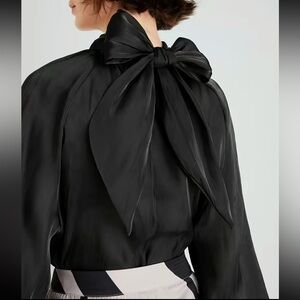 Luxe bow back lantern sleeve satin  blouse